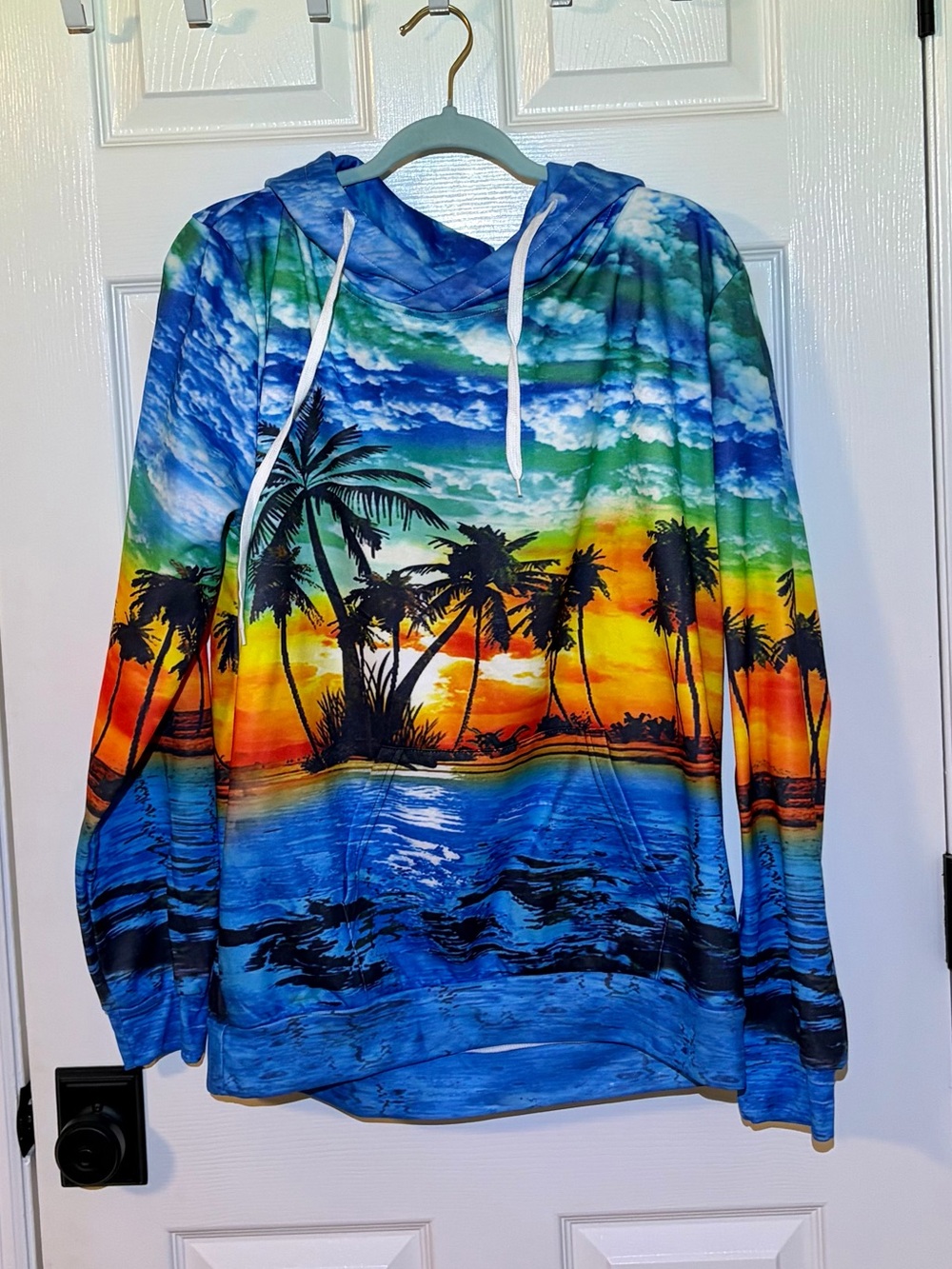 Sunset Tropical Palm Beach Hoodie - Vibrant Multi-Color